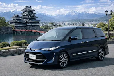 松本レンタカー ワンボックス・ミニバン — 7〜8名乗り4WD、黒のミニバン。グループ旅行や家族旅行の大荷物にも対応